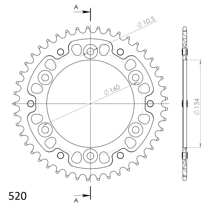 Rear sprocket SUPERSPROX STEALTH RST-1308:45-GLD auriu 45T, 520 [2]