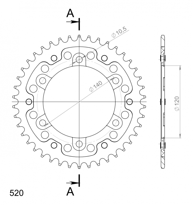 Rear sprocket SUPERSPROX STEALTH RST-1490:42-GLD auriu 42T, 520 [2]