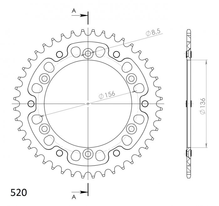 Rear sprocket SUPERSPROX STEALTH RST-1512:44-GLD auriu 44T, 520 [2]
