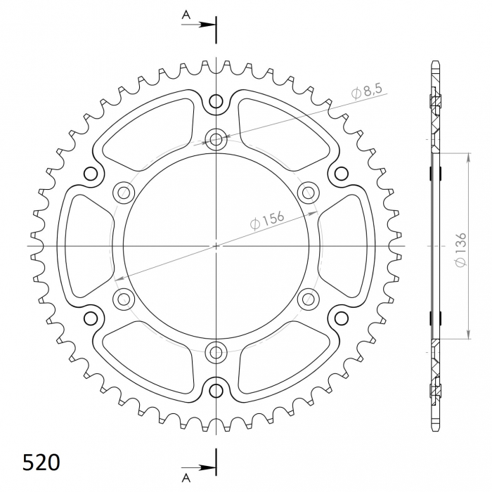 Rear sprocket SUPERSPROX STEALTH RST-1512:52-RED Rosu 52T, 520 [2]