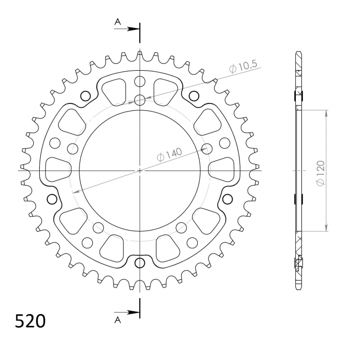 Rear sprocket SUPERSPROX STEALTH RST-1793:45-GLD auriu 45T, 520 [2]