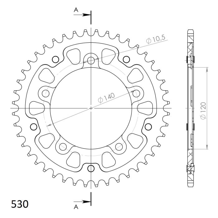Rear sprocket SUPERSPROX STEALTH RST-1800:43-GLD auriu 43T, 530 [2]