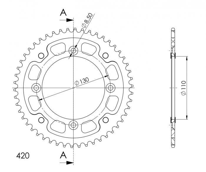 Rear sprocket SUPERSPROX STEALTH RST-209:49-RED Rosu 49T, 420 [2]