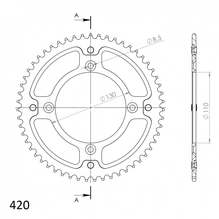 Rear sprocket SUPERSPROX STEALTH RST-209:55-RED Rosu 55T, 420 [2]