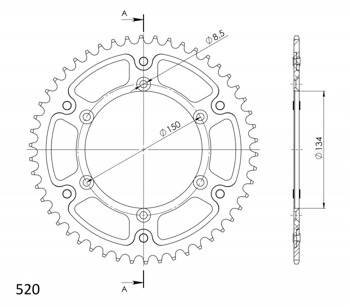 Rear sprocket SUPERSPROX STEALTH RST-460:52-GLD auriu 52T, 520 [2]