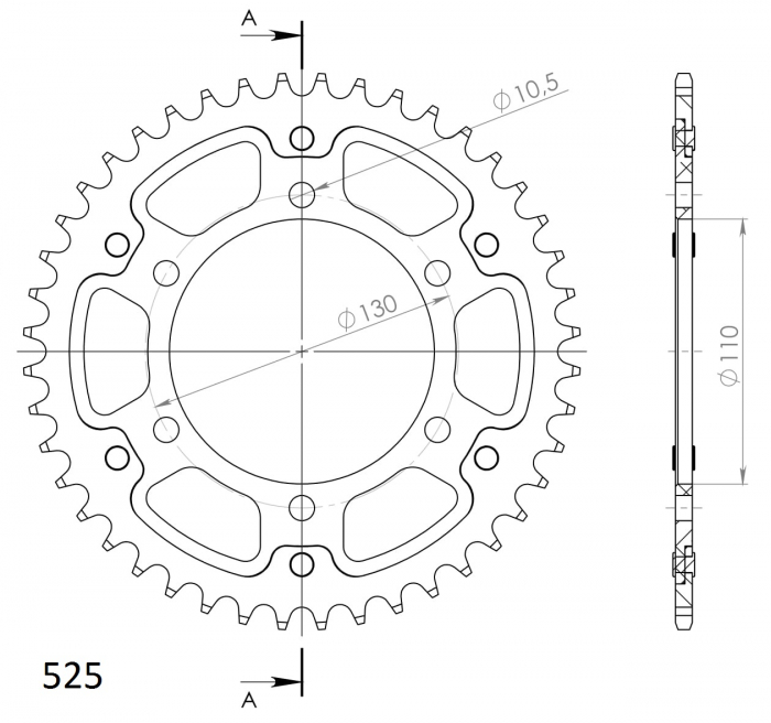 Rear sprocket SUPERSPROX STEALTH RST-480:44-GLD auriu 44T, 525 [2]