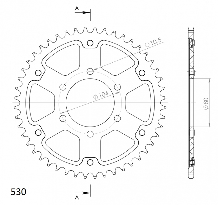 Rear sprocket SUPERSPROX STEALTH RST-488:46-GLD auriu 46T, 530 [2]