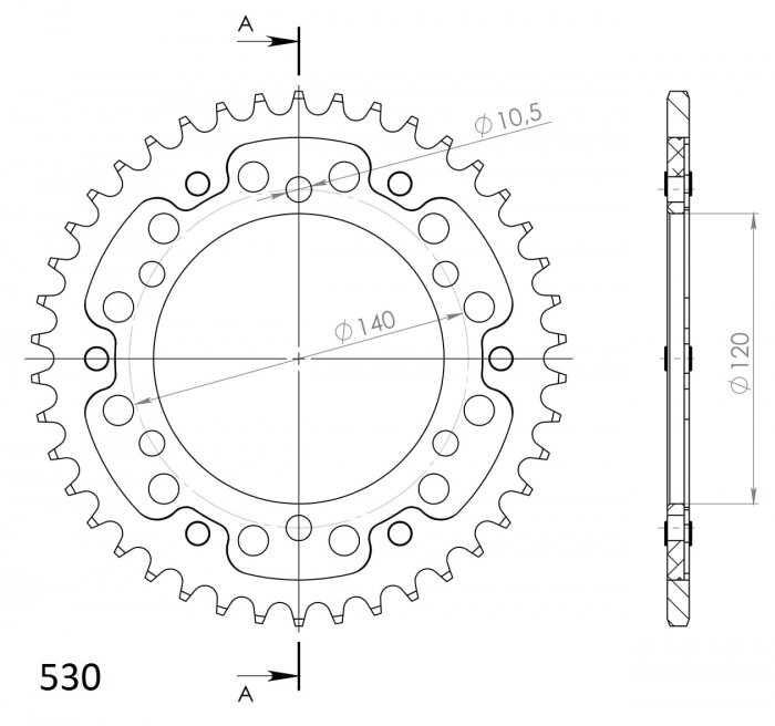 Rear sprocket SUPERSPROX STEALTH RST-499:42-GLD auriu 42T, 530 [2]