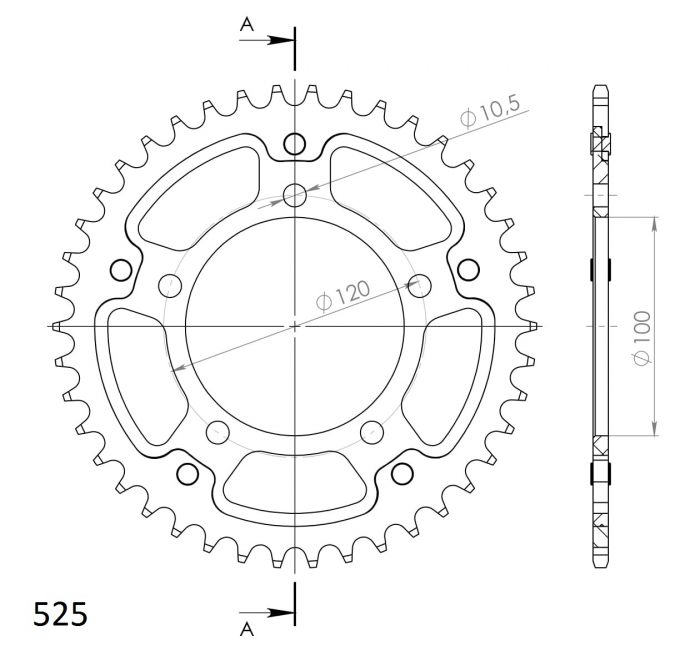 Rear sprocket SUPERSPROX STEALTH RST-702:42-GLD auriu 42T, 525 [2]