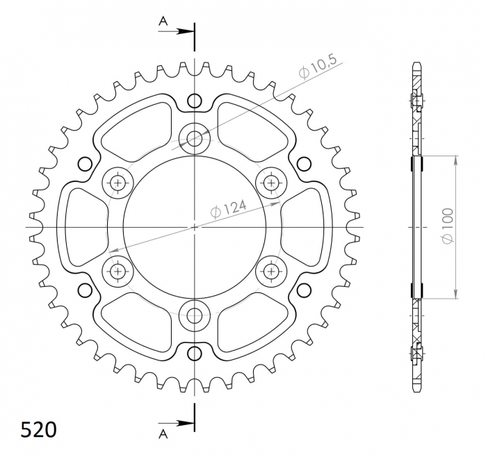 Rear sprocket SUPERSPROX STEALTH RST-735:43-GLD auriu 43T, 520 [2]
