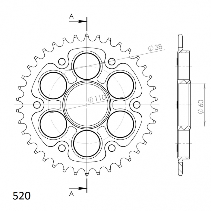 Rear sprocket SUPERSPROX STEALTH RST-737:38-BLK Negru 38T, 520 [2]