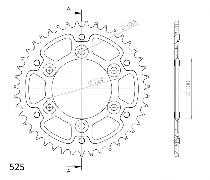 Rear sprocket SUPERSPROX STEALTH RST-745:42-GLD auriu 42T, 525 [2]