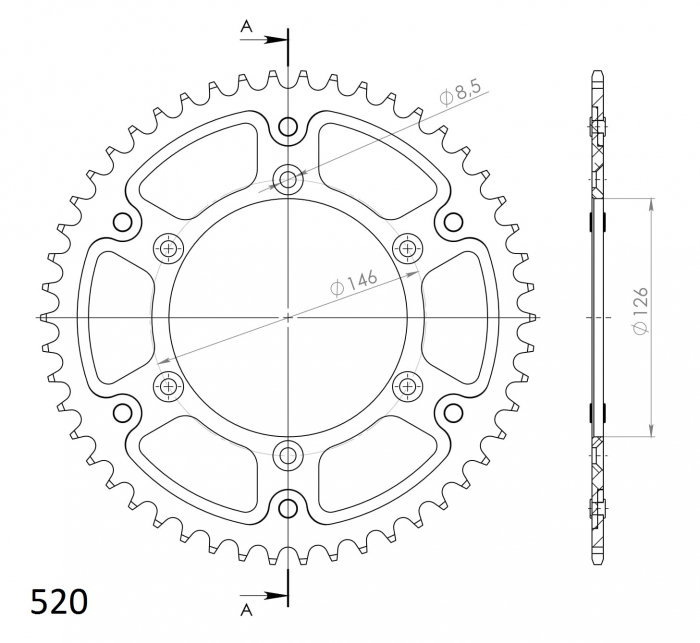 Rear sprocket SUPERSPROX STEALTH RST-808:50-GLD auriu 50T, 520 [2]