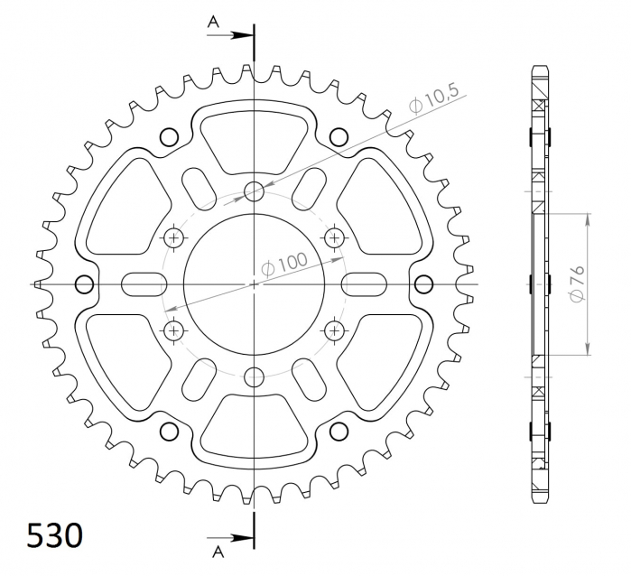 Rear sprocket SUPERSPROX STEALTH RST-816:45-BLK Negru 45T, 530 [2]