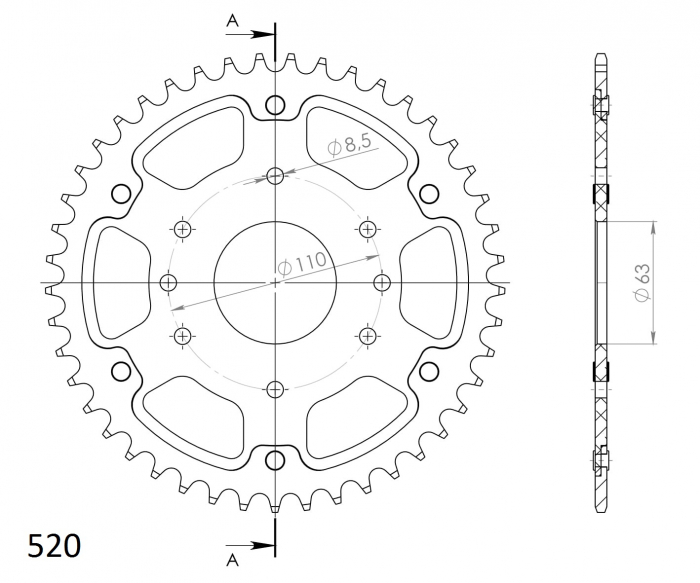 Rear sprocket SUPERSPROX STEALTH RST-905:45-ORG portocaliu 45T, 520 [2]
