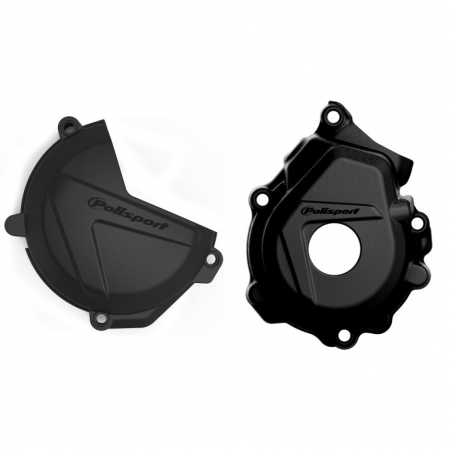 Piese moto - Clutch and ignition cover protector kit POLISPORT Negru