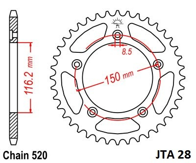 Piese moto - Foaie spate ALU JT JTA 28-42 42T, 520