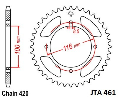 Piese moto - Foaie spate ALU JT JTA 461-52 52T, 420