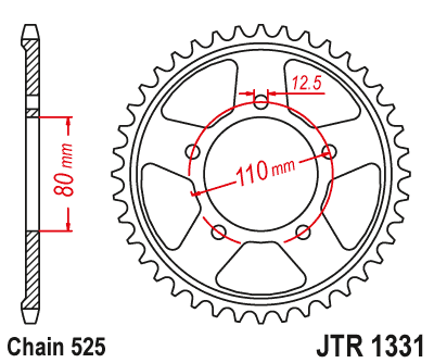 Piese moto - Foaie spate JT JTR 1331-42ZBK 42T, 525 Black zinc