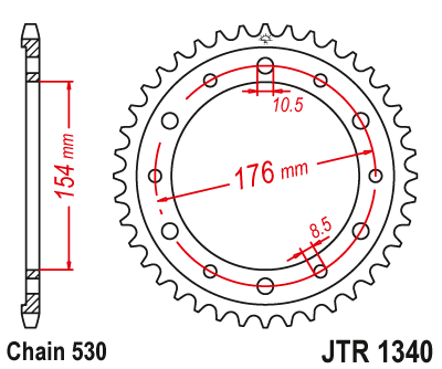 Piese moto - Foaie spate JT JTR 1340-44ZBK 44T, 530 Black Zinc