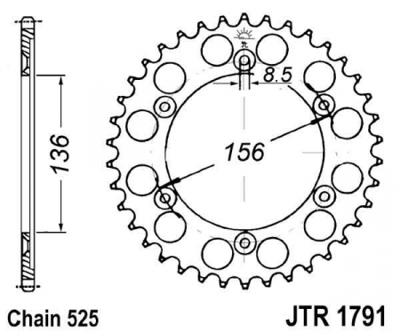 Piese moto - Foaie spate JT JTR 1791-41 41T, 525