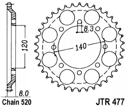 Piese moto - Foaie spate JT JTR 477-43 43T, 520