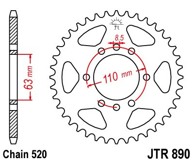 Foaie spate JT JTR 890-44ZBK 44T, 520 Black zinc [1]