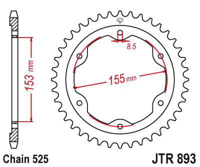 Piese moto - Foaie spate JT JTR 893-38ZBK 38T, 525 Black zinc