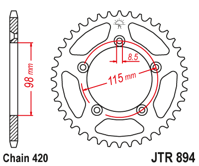 Piese moto - Foaie spate JT JTR 894-50ZBK 50T, 420 Black Zinc
