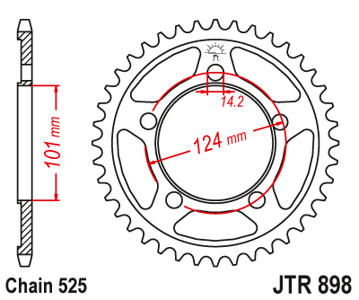 Piese moto - Foaie spate JT JTR 898-41ZBK 41T, 525 Black Zinc