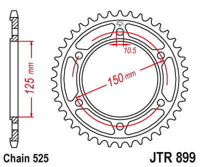Piese moto - Foaie spate JT JTR 899-42ZBK 42T, 525 Black Zinc
