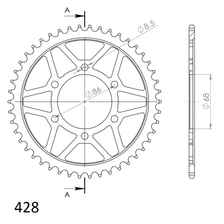 Foaie spate SUPERSPROX RFE-468:46-BLK Negru 46T, 428 [1]