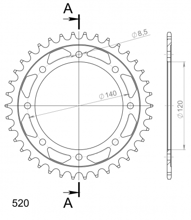 Foaie spate SUPERSPROX RFE-487:38-BLK Negru 38T, 520 [1]