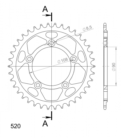 Foaie spate SUPERSPROX RFE-491:38-BLK Negru 38T, 520 [1]