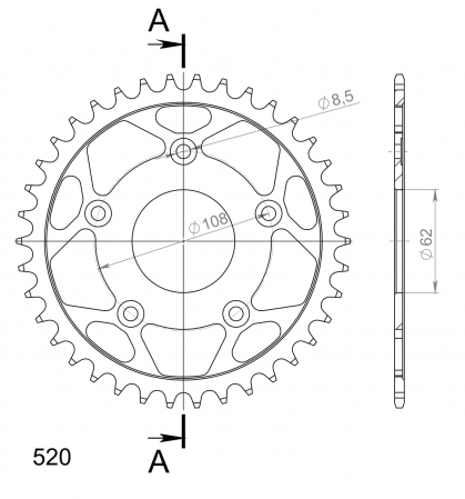 Foaie spate SUPERSPROX RFE-701:38-BLK Negru 38T, 520 [1]