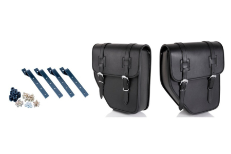 Piese moto - Leather saddlebag CUSTOMACCES API003N Negru pair, with side metal base + universal support
