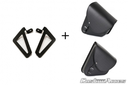 Piese moto - Leather saddlebag CUSTOMACCES BARCELONA APB002N Negru pair, with universal support