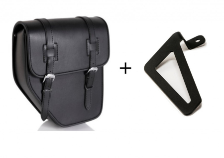 Genti din piele si textil - Leather saddlebag CUSTOMACCES IBIZA APS015N Negru right, with side metal base + universal support