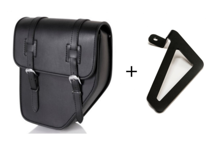 Piese moto - Leather saddlebag CUSTOMACCES IBIZA APS016N Negru left, with metal base left side and left fitting kit