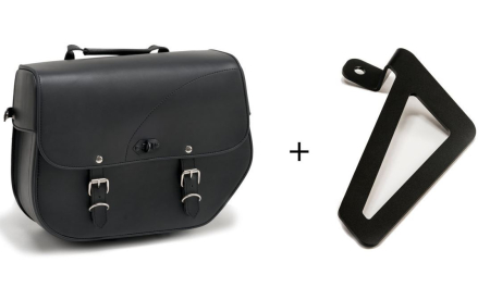 Piese moto - Leather saddlebag CUSTOMACCES SANT LOUIS APS012N Negru left, with metal base left side and left fitting kit
