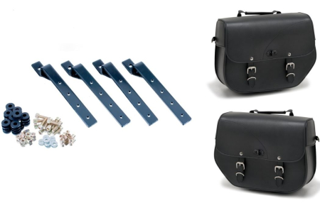 Piese moto - Leather saddlebags CUSTOMACCES SANT LOUIS APS003N Negru set, with metal base and fitting kit set