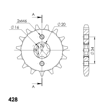 Pinion fata SUPERSPROX CSC-1263:15.5 15T, 428 [1]