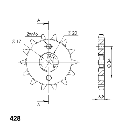 Pinion fata SUPERSPROX CSC-1264:14.5 14T, 428 [1]