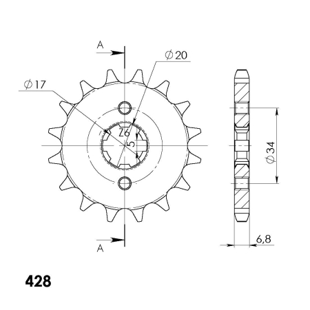 Pinion fata SUPERSPROX CSC-1264:16.5 16T, 428 [1]