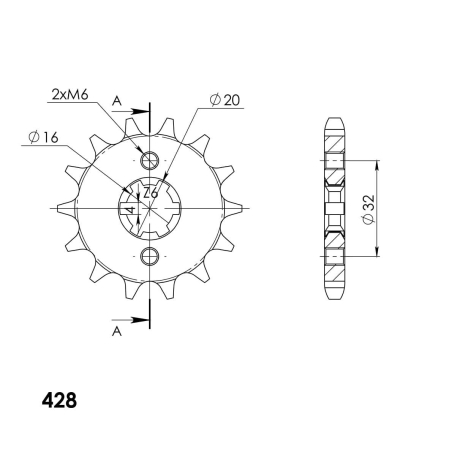 Pinion fata SUPERSPROX CSC-1550:14.5 14T, 428 [1]