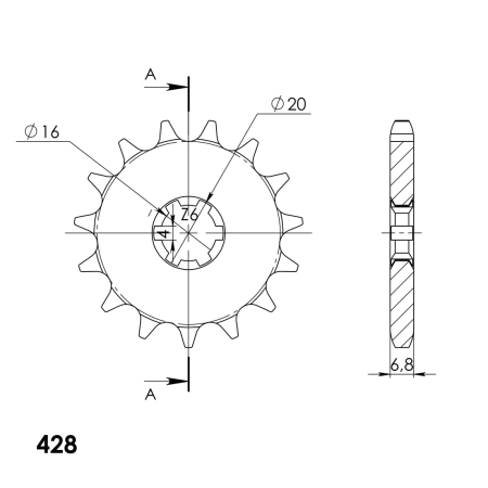 Pinion fata SUPERSPROX CSC-416:15.5 15T, 428 [1]