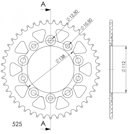 Rear ALU sprocket SUPERSPROX RAL-1304:44-BLK Negru 44T, 525 [1]
