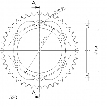Rear ALU sprocket SUPERSPROX RAL-1306:43-BLK Negru 43T, 530 [1]