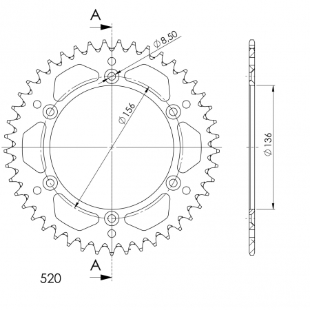 Rear ALU sprocket SUPERSPROX RAL-1512:45-RED Rosu 45T, 520 [1]