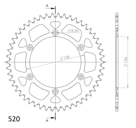 Rear ALU sprocket SUPERSPROX RAL-1512:48-RED Rosu 48T, 520 [1]
